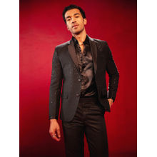 Vastramay Mens Black Embroidered Blazer