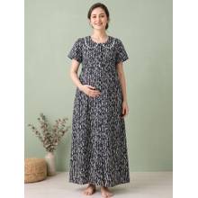 Secret Wish Black Printed Rayon Zipless Maternity Nighty