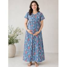 Secret Wish Blue Floral Cotton Zipless Maternity Nighty