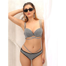 BRACHY Women Grey Luxury Sexy Sparkly Crystal Diamond Club Bra with Panty