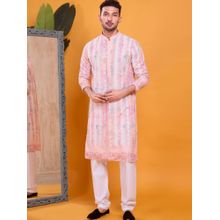 SHIWAM ETHNIX Men Pink Silk Blend Abstract Straight Kurta