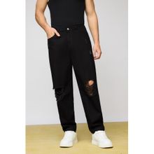 FREAKINS Urban Black Distressed Mens Baggy Fit Jeans