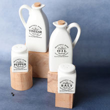 Bonhomie White Solid Printed Ceramic Salt and Pepper Vinegar Oil Storage Accessories Pack of 4