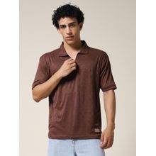 PRONK Men Relaxed Fit Textured Brown Polo T-Shirt