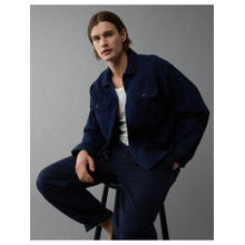 American Eagle Men Blue Jacquard Denim Navy Blue Shirt Jacket