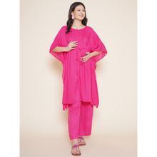 Mine4Nine Stylishly Chic Pink Maternity Kaftaan with Pink Trousers (Set of 2)