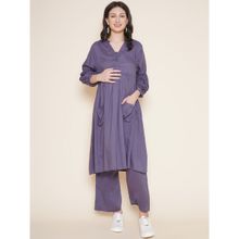 Mine4Nine Womens Grey Fit & Flare Rayon Maternity Kurta with Palazzo (Set of 2)