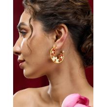 Estele Stylish Half Hoop Red Lotus Earrings