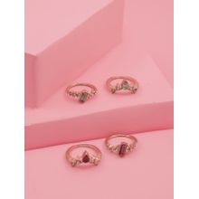 ToniQ Warm Golden Multi-Colour Stone Stacking Rings (Pack of 4)