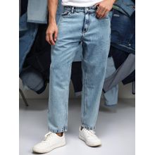 Campus Sutra Mens Indigo Blue Acid-Wash Straight-Fit Denim Jeans