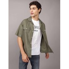 American Eagle Men Olive Linen-Blend Pool Side Casual Jacket