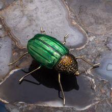 Gibox Brass Metal Green Dung Beetle Figurine Enamel Finish Table Accent