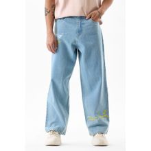Snitch Light Blue Printed Relaxed Casual Jeans for Men