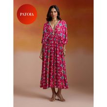 Gajra Gang Pink Modal Muslin Patola Embellished Kaftan with Slip Vibe Tribe