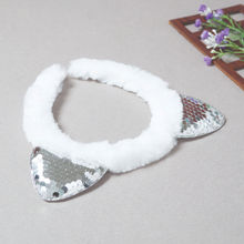 Golden Peacock White Coloured Cat Ears Sequins Fur Hair Band