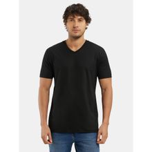 Jockey 2726 Men Super Combed Cotton Rich Solid V Neck T-Shirt - Black