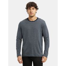 Jockey AM01 Men Super Combed Cotton Striped Round Neck T-Shirt - Charcoal and Navy