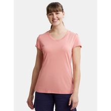 Jockey Rx12 Womens Micro Modal Cotton Relaxed Fit Solid Round Neck T-shirt - Wild Rose
