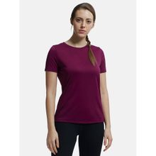 Jockey Mw71 Women Microfiber Polyester Relaxed Fit Solid Round Neck T-shirt-Grape Wine
