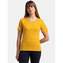 Jockey Aw89 Womens Cotton Rich Relaxed Fit V-neck T-shirt - Golden Spice