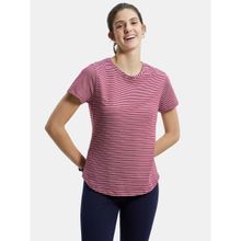 Jockey A121 Womens Cotton Stripe Fabric Relaxed Fit Half Sleeve T-Shirt - Red Plum