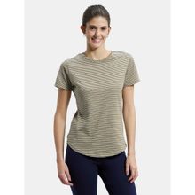Jockey A121 Womens Cotton Stripe Fabric Relaxed Fit Half Sleeve T-Shirt-Burnt Olive