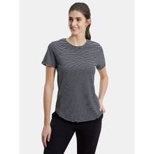 Jockey A121 Womens Cotton Stripe Fabric Relaxed Fit Half Sleeve T-Shirt - Black