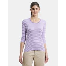 Jockey Paisley Purple & White Yarn Dyed Stripe 3/4 Sleeve T-Shirt Style Number-1360