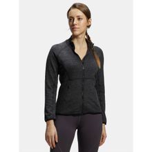 Jockey AA02 Women Polyester Cotton Interlock High Neck Jacket - Black Snow Melange