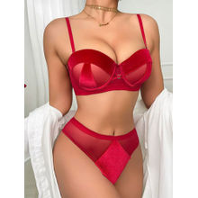 BRACHY Bridal Maroon Padded Push-Up Bra Lingerie Bra and Briefs