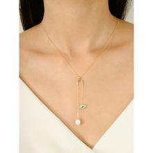 METALM Yellow Gold Evil Eye Pearl Drop Pendant Necklace
