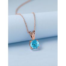 925 Silver 18K Rose Gold 2 Carat Blue Topaz Solitaire Necklace for Women and Girls (Free Size)