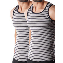 CRUSOE Mens Grey Super Soft Combed Cotton Stripe Vests (Pack of 2)