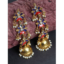 Priyaasi Gold-Plated & Blue Dome Shaped Enamelled Jhumkas