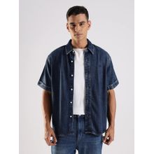 Calvin Klein Blue Solid Regular Fit Viscose Shirt