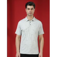 CRIMSOUNE CLUB Men Grey Marble Print Polo T-Shirt
