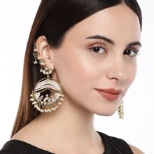 Accessher Gold-Toned & White Circular Drop Earrings