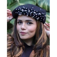 Hair Drama Co. Women Pearls & Crystals Beret - Black
