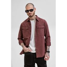 Snitch Brown Double Pocket Relaxed Fit Denim Shirt