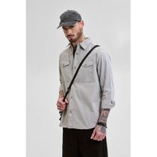 Snitch Light Grey Double Pocket Relaxed Fit Denim Shirt