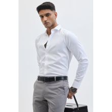 Snitch White Self-Design Giza Cotton Shirt