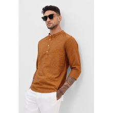 Snitch Rust Orange Self-Design Slim Fit Shirt