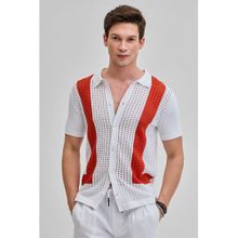 Snitch White Colourblocked Knitted Shirt