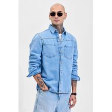 Snitch Light Blue Relaxed Fit Denim Shirt