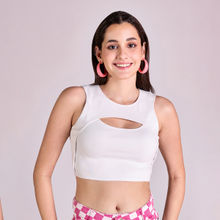 MIXT by Nykaa Fashion White Solid Overlay Crop Tank Top