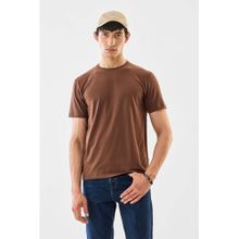 Snitch Brown Plain Half Sleeves Slim Casual T-Shirt