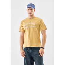 Snitch Light Yellow Typographic Embroidered Half Sleeves Regular T-Shirt