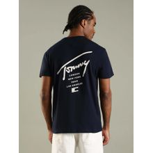 Tommy Hilfiger Navy Blue Logo Printed Regular Fit Cotton T-Shirt