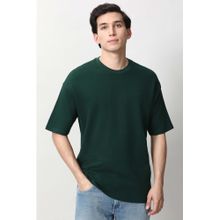 Peter England Men Green Textured Round Neck T-Shirt