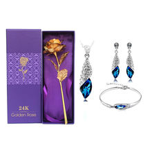 YouBella Jewellery Valentine Gifts Combo of Gold Plated Rose, Crystal Pendant Set and Bracelet